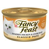 Fancy Feast Tender Chicken and Liver Feast pate tin with rich texture for easy serving