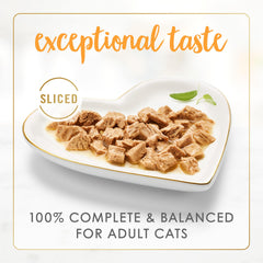 Fancy Feast tender-turkey-slices-closeup highlights easy-to-chew texture cats can enjoy