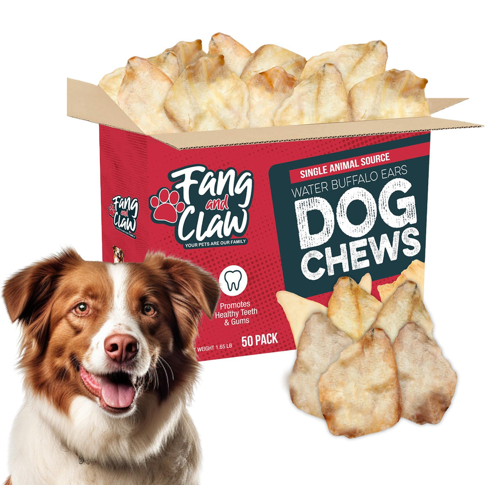 Fang & Claw Water Buffalo Ears bag-front shows resealable packaging for freshness.