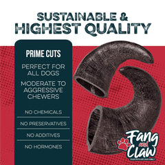 Fang and Claw buffalo horn dog chew close-up showing durable natural material for aggressive chewers.