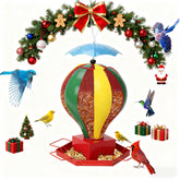 Fanosy bird feeder outdoors with balloon design attracting cardinals and blue jays for a colorful backyard