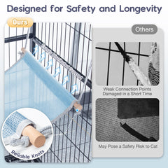 Fantasreen cat hammock cage hanging setup shows easy attachment for cages or carriers
