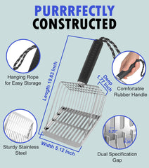 Faoemsey cat scoop coarse and fine sieves separate waste efficiently for faster cleanup.