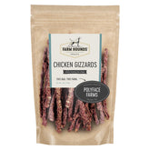 Farm Hounds chicken gizzards pack front, 4 oz, training-friendly jerky for dogs.