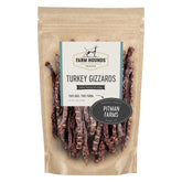 Farm Hounds turkey gizzards pack front, premium single-ingredient dog treat ideal for training rewards.