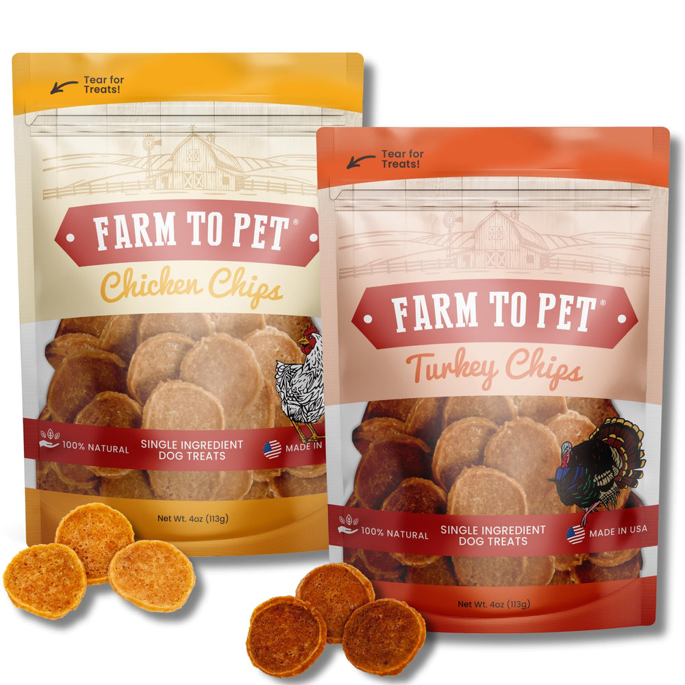 Farm To Pet chicken-turkey-chip-pack shows protein-rich training rewards
