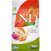 Farmina N&D pumpkin duck kibble closeup shows premium protein for daily feline strength