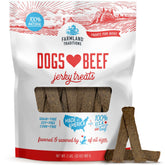 Farmland Traditions dog beef jerky pack shot highlights a protein-packed training treat