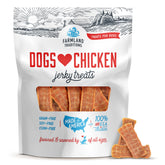 Farmland Traditions Dogs Love Chicken Jerky package front, premium limited-ingredient treat for dogs.