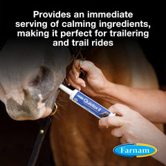 Dosing Farnam Quietex II paste into a syringe for immediate calming aid before travel