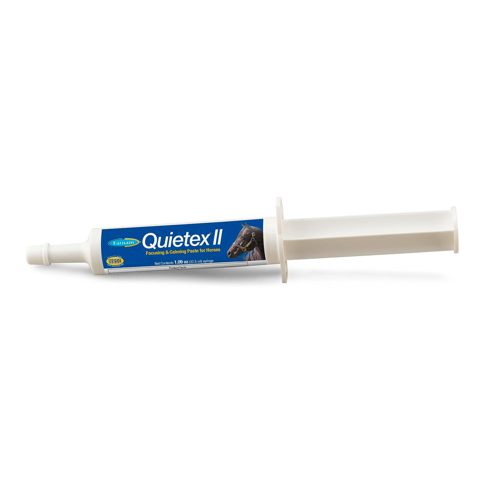 Farnam Quietex II paste syringe ready for calming support before a ride