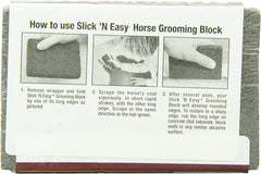 Farnam Slick 'N Easy block held in hand demonstrates portable grooming at the stable.