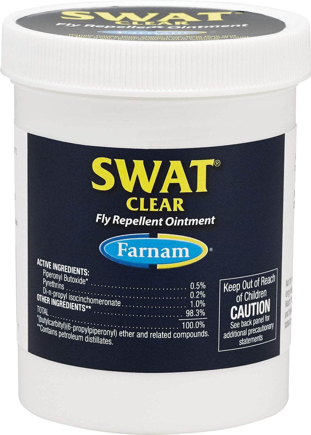 Farnam Swat Fly Ointment 7oz tube applying to a horse's face for fly control and wound protection.