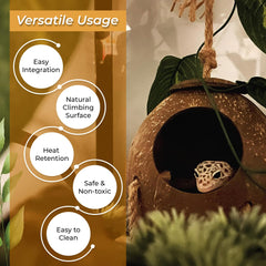 Favozio coconut hut with carabiner hook enables easy outdoor hanging.