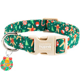 Faygarsle Christmas dog collar with green gingerbread pattern for festive walks.