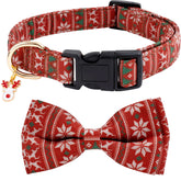 Faygarsle cotton Christmas dog collar with bowtie in red-green, festive style for small to large dogs.