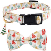 Faygarsle cotton Christmas dog collar with bow tie on a dog for festive style.