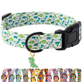 Faygarsle green dinosaur-pattern dog collar for daily walks and style.