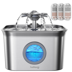 FEELNEEDY stainless steel cat water fountain front view promotes steady hydration