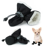 Fecialy dog shoes front view shows warm winter design and secure fit