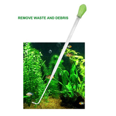 Fecsam 17.7-inch aquarium cleaner in use, reaching tight corners without disturbance.