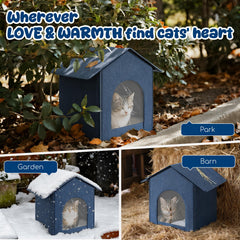 Fecuria outdoor cat house with door curtain protects against wind while entering.