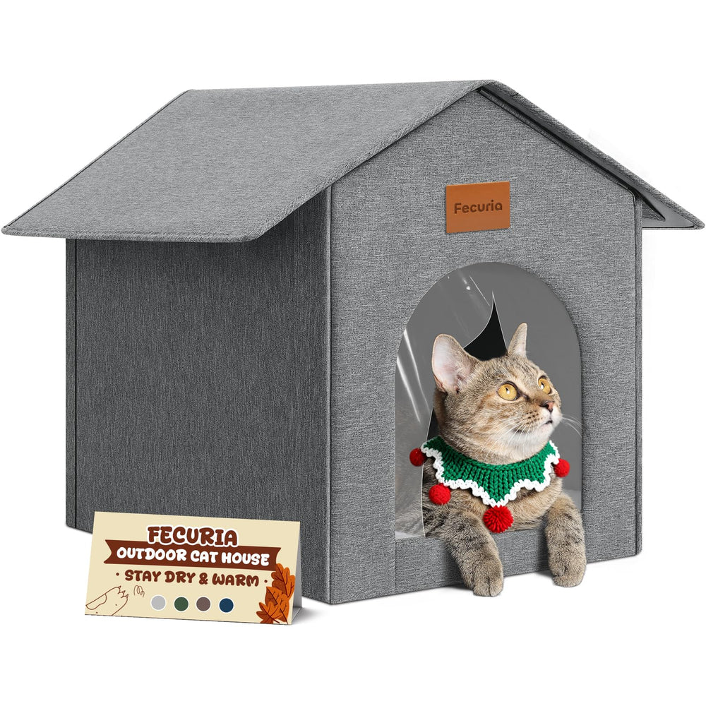 Fecuria outdoor cat house front view shows all-season weatherproof shelter benefits