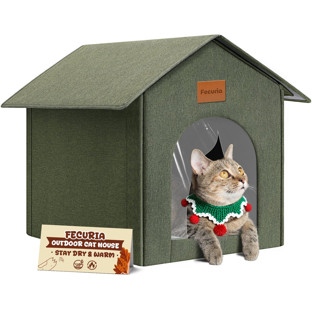 Fecuria outdoor cat house weatherproof oxford fabric protects against rain and wind.