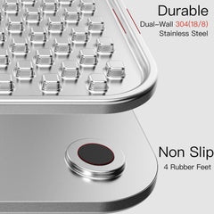 Close-up of Feedoo double-wall stainless steel lick mat showing durability