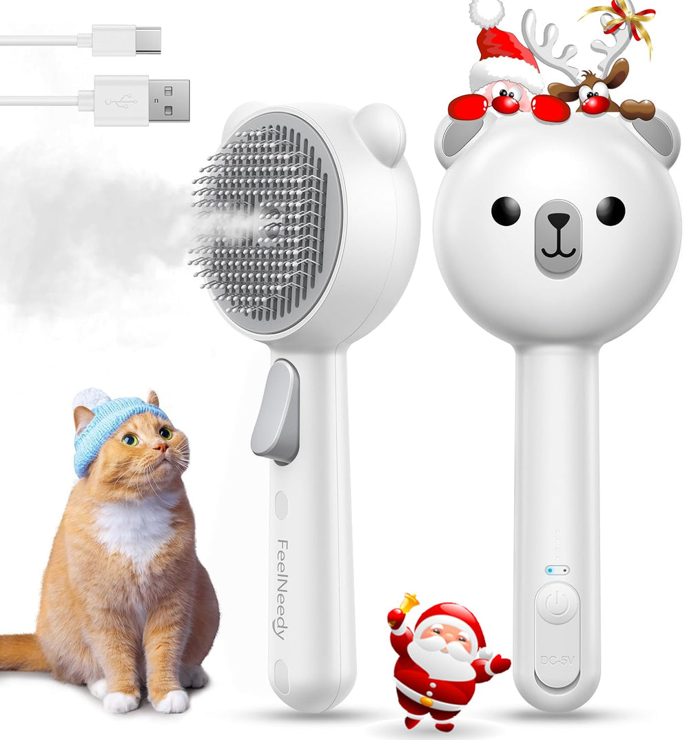 FEELNEEDY Cat Steam Brush front view for gentle shedding control.