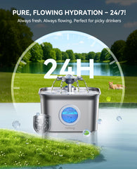 FEELNEEDY stainless steel cat water fountain dishwasher-safe body for easy cleaning.