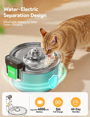 FEELNEEDY wireless cat water fountain battery compartment demonstrates cordless placement