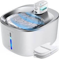 FEELNEEDY wireless cat fountain with sensor showing cordless design for flexible drinking