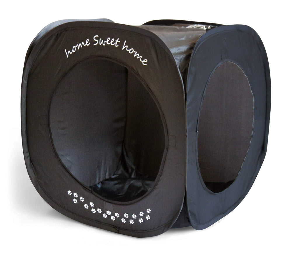 Feline Ruff Home Sweet Home Cat Cube front view offering cozy privacy.