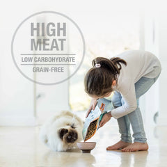 Feline Natural grain-free formula bag without peas or grains for sensitive tummies.