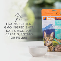 Feline Natural transparent labeling shows traceable farm-to-bowl ingredients.