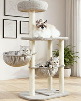 Feliskyn small cat tree tower with perches offers elevated observation spots for naps.