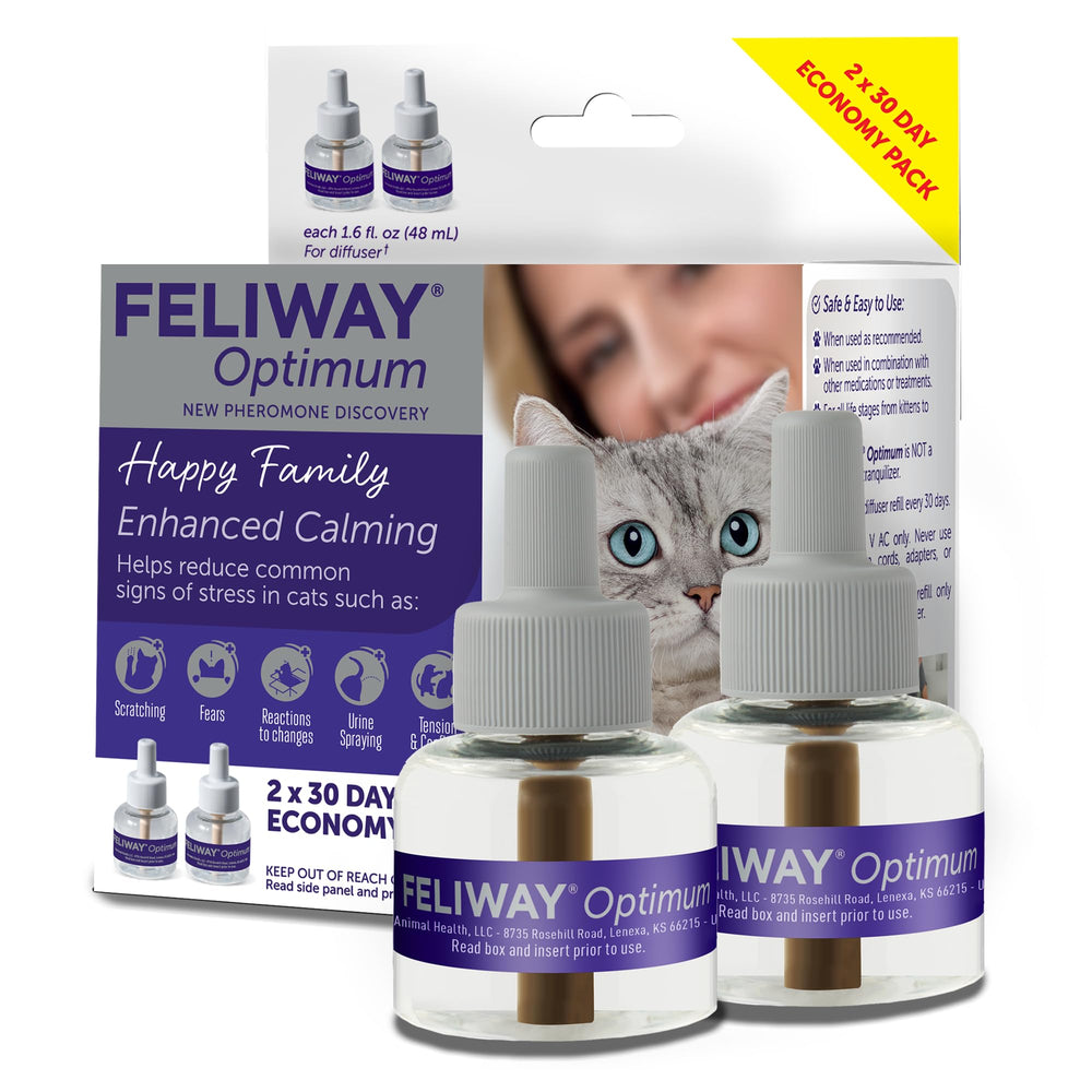 FELIWAY Optimum 2-pack diffuser image showing calming pheromone release for cats
