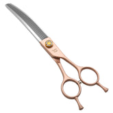Fenice Peak curved thinner 7in rose-gold visual-1 enables precise thinning for dog grooming sessions