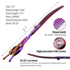 Fenice Peak dog grooming scissors multicolored handle emphasizing comfortable grip and versatile styling