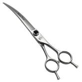 Fenice Totem dog grooming scissors curved 7-inch closeup show sharp Japanese 9CR steel for precise trimming