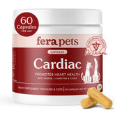 Fera Pets Cardiac Support bottle label highlighting a trusted heart supplement for pets