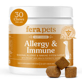 Fera Pets dog allergy immunity soft chews bottle demonstrates at-home immune support potential.
