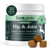 Fera Pets Hip & Joint Soft Chews packaging promotes mobility with vet-formulated care.