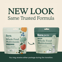 Fera Pets multivitamin powder dosing scoop provides easy, precise topping for meals.