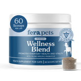 Fera Pets Wellness Blend tub with scoop showing easy dosing for joints