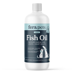 Fera Pets Fish Oil 16oz bottle closeup for coat health and easy dosing
