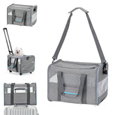 Ferrafay pet carrier rolling setup shows effortless mobility for adventures with small pets up to 20 lbs.