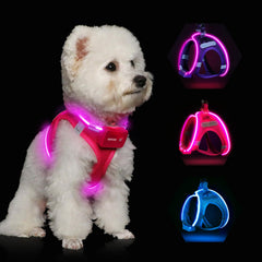Feycig light up dog harness pink front view for safer night walks