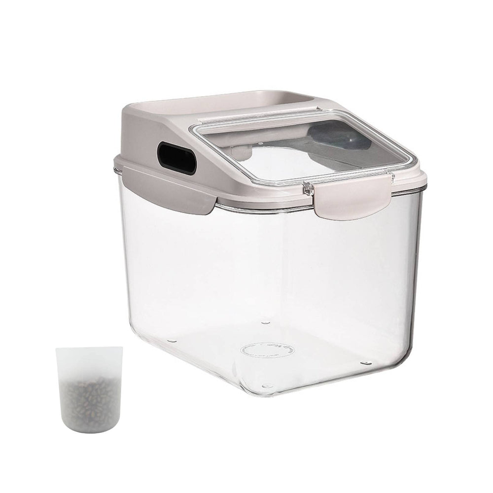 Fhiny dog food storage container with large opening for easy scooping and refills.